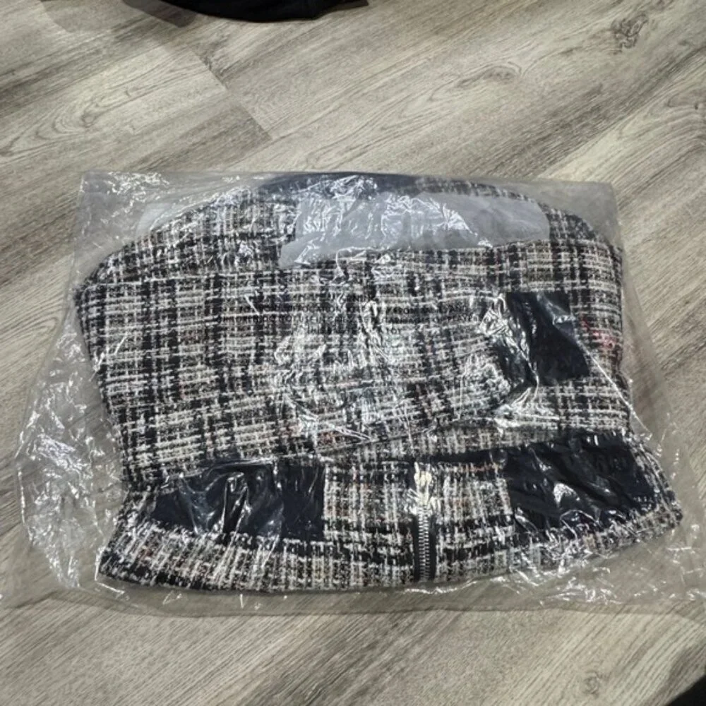 Walter Baker Raina Short Zip Jacket XS Montauk Tweed Black/White NWT MSRP $248